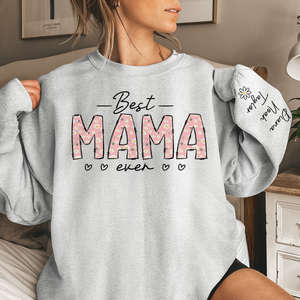 This Mommy Wears Her Heart On Her Sleeve  - Family Personalized Custom Unisex Sweatshirt With Design On Sleeve - Birthday Gift For Mom, Grandma