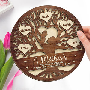 A Mother's Love Is The Heart Of A Family - Family Personalized Custom 2-Layered Wooden Plaque With Stand - House Warming Gift For Mom