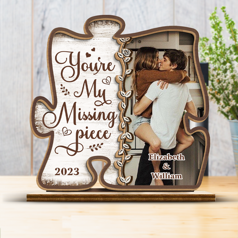 Custom Photo Loving You Is Easy - Couple Personalized Custom Shaped 2-Layered Wooden Plaque With Flat Stand - House Warming Gift, Gift For Husband Wife, Anniversary