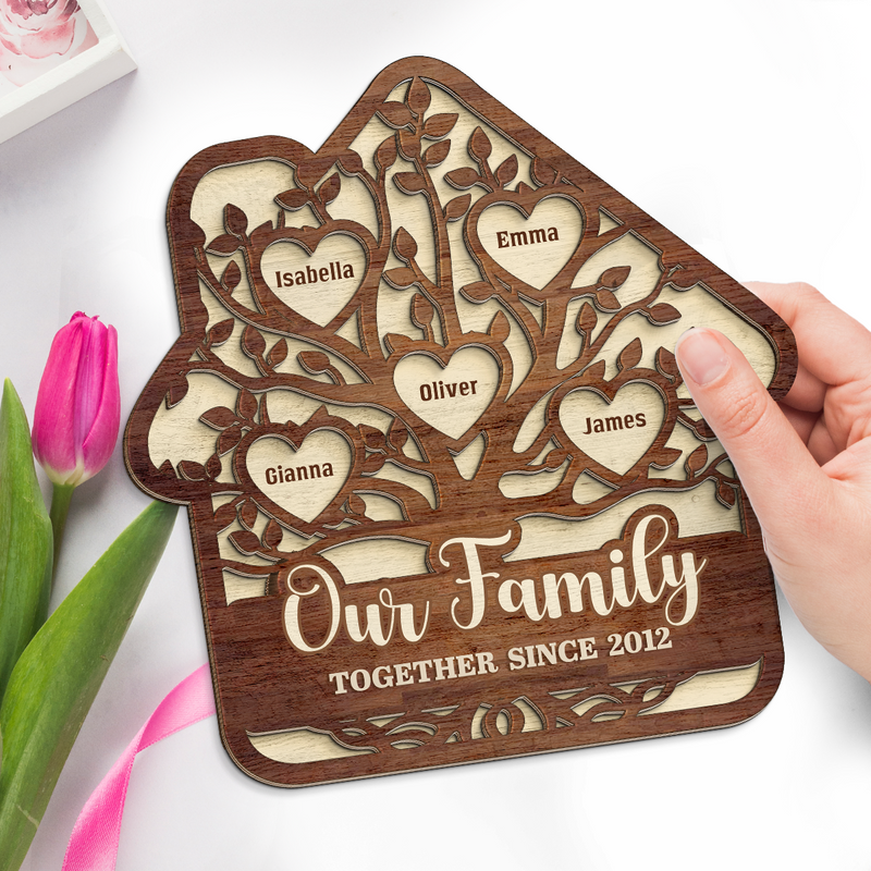 Our Family Together Since - Family Personalized Custom 2-Layered Wooden Plaque With Stand - Gift For Family Members