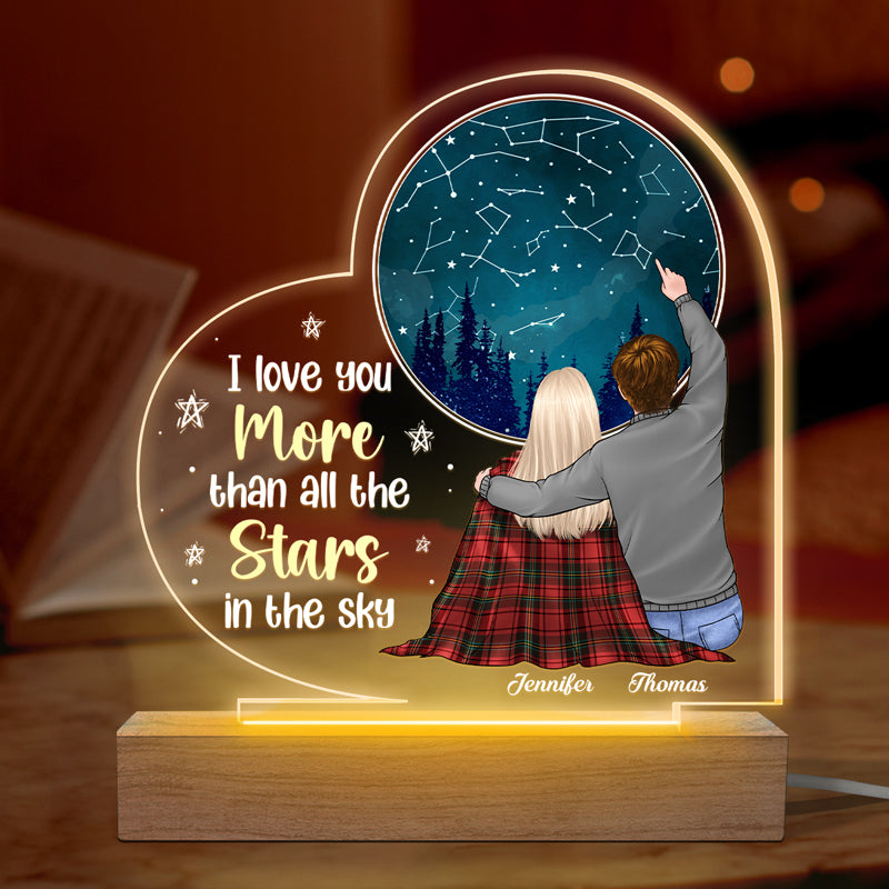 If Kisses Were Stars, I Would Give You The Sky - Couple Personalized Custom Heart Shaped 3D LED Light - Gift For Husband Wife, Anniversary