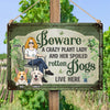 A Crazy Plant Lady & Her Pets Live Here - Dog & Cat Personalized Custom Home Decor Metal Sign - House Warming Gift For Pet Owners, Pet Lovers, Gardening Lovers