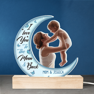 Photo personnalisée « Je t'aime jusqu'à la lune et retour » - Lampe LED 3D personnalisée en forme de famille - Téléchargez un cadeau photo pour maman, grand-mère