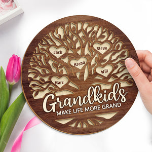 Grandkids Make My Heart Smile - Family Personalized Custom 2-Layered Wooden Plaque With Stand - Gift For Grandma