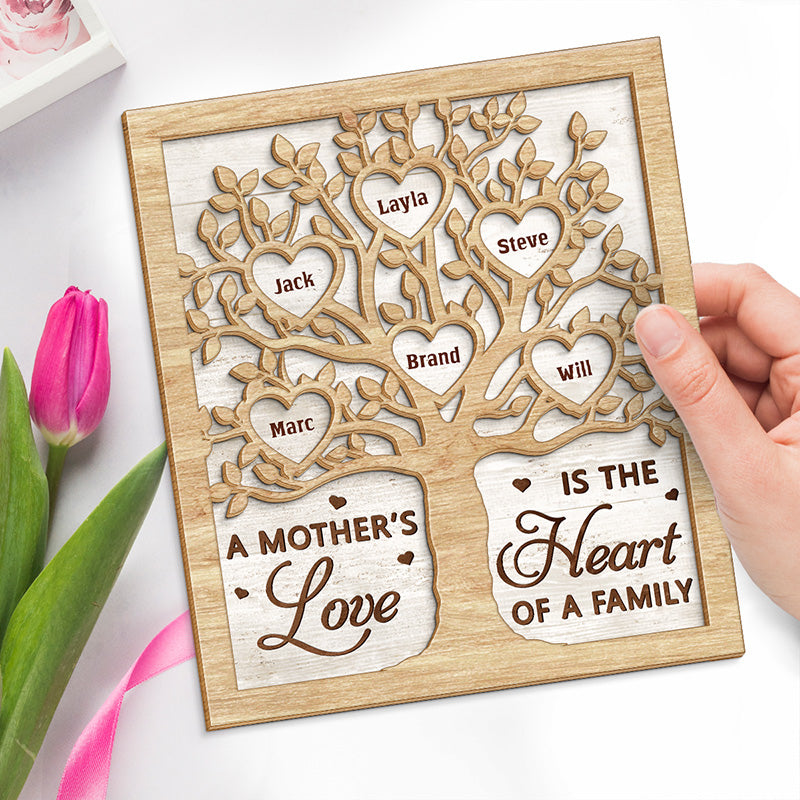 We Love You With All Of Our Hearts - Family Personalized Custom 2-Layered Wooden Plaque With Stand - House Warming Gift For Mom, Grandma