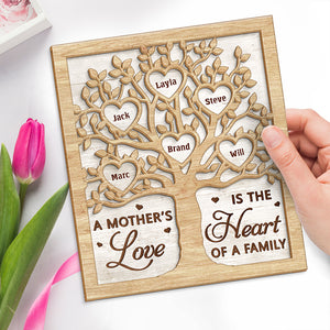 We Love You With All Of Our Hearts - Family Personalized Custom 2-Layered Wooden Plaque With Stand - House Warming Gift For Mom, Grandma