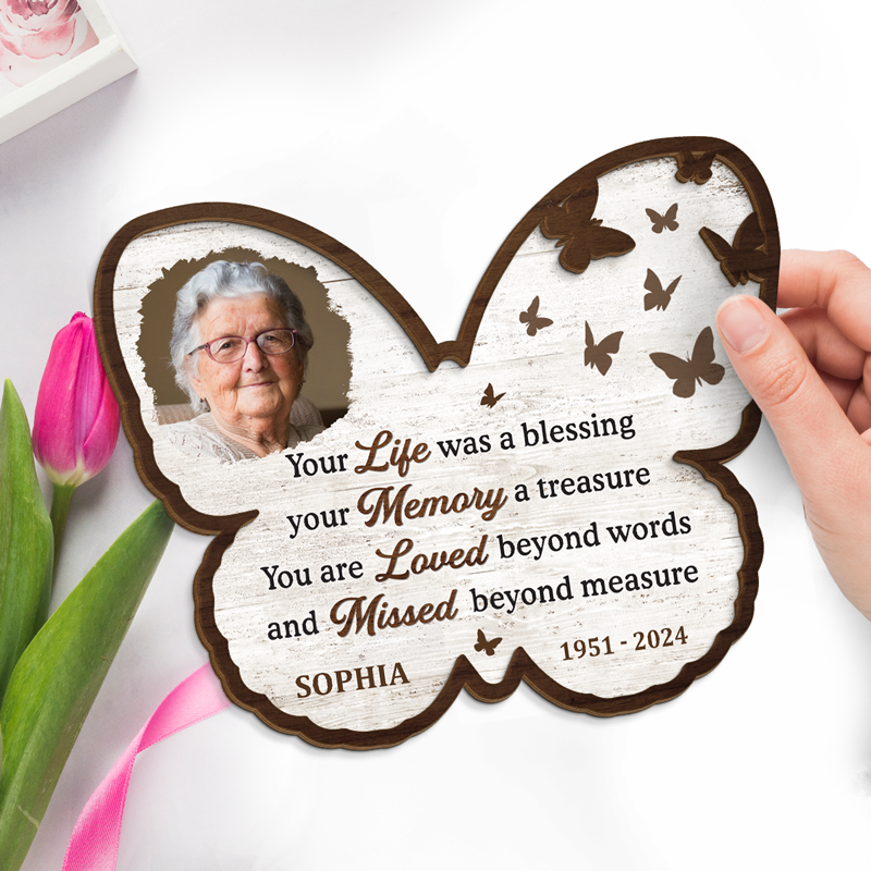 Custom Photo You Are Loved Beyond Words - Memorial Personalized Custom 2-Layered Wooden Plaque With Stand - Sympathy Gift For Family Members