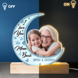 Photo personnalisée « Je t'aime jusqu'à la lune et retour » - Lampe LED 3D personnalisée en forme de famille - Téléchargez un cadeau photo pour maman, grand-mère