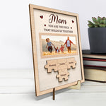 Custom Photo The Piece That Holds Us Together - Family Personalized Custom 2-Layered Wooden Plaque With Stand - House Warming Gift For Mom