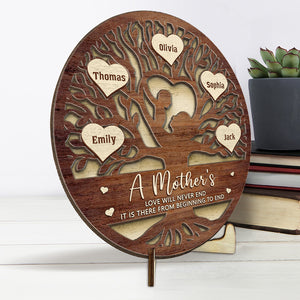 A Mother's Love Is The Heart Of A Family - Family Personalized Custom 2-Layered Wooden Plaque With Stand - House Warming Gift For Mom