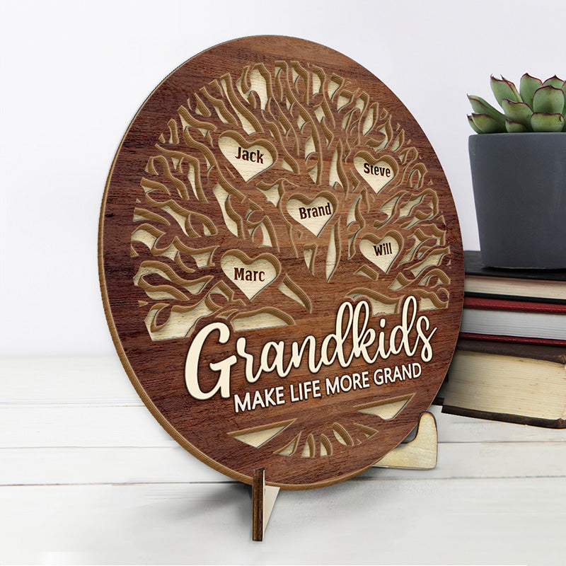 Grandkids Make My Heart Smile - Family Personalized Custom 2-Layered Wooden Plaque With Stand - Gift For Grandma