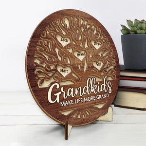 Grandkids Make My Heart Smile - Family Personalized Custom 2-Layered Wooden Plaque With Stand - Gift For Grandma