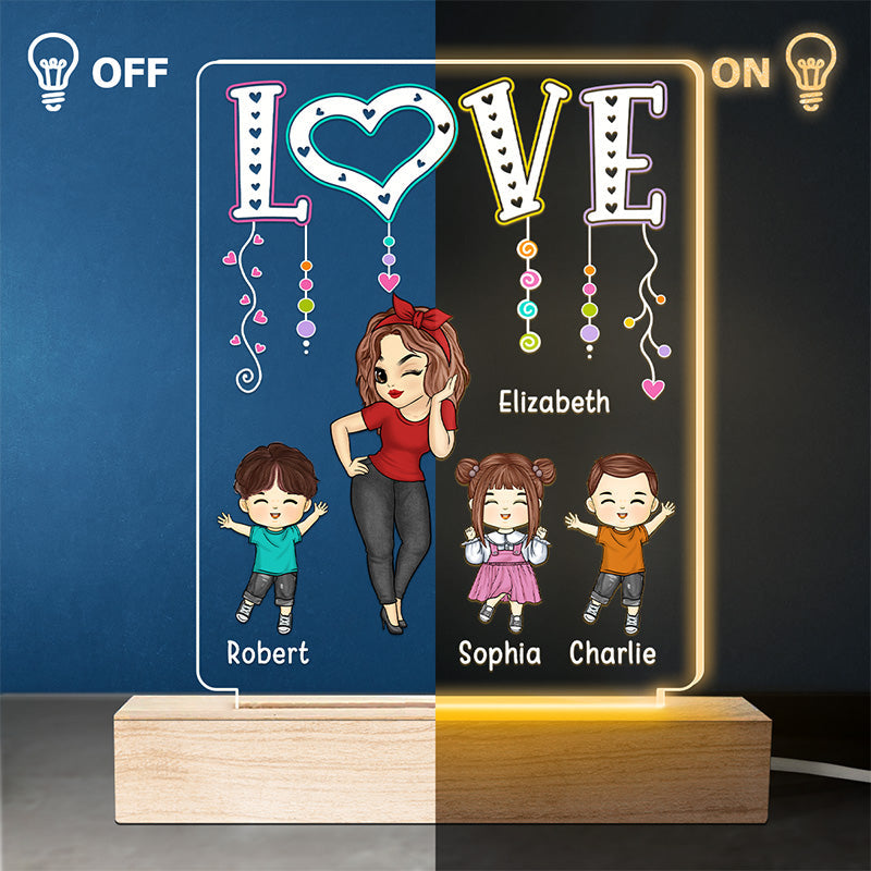 My Cherished Kids, The Light Of My Life - Family Personalized Custom Rectangle Shaped 3D LED Light - Mother's Day, Gift For Mom, Grandma