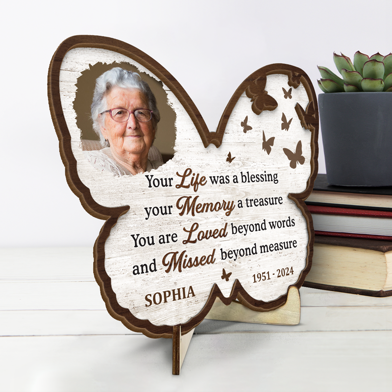 Custom Photo You Are Loved Beyond Words - Memorial Personalized Custom 2-Layered Wooden Plaque With Stand - Sympathy Gift For Family Members