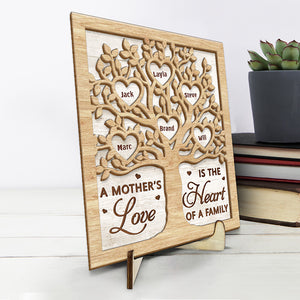 We Love You With All Of Our Hearts - Family Personalized Custom 2-Layered Wooden Plaque With Stand - House Warming Gift For Mom, Grandma