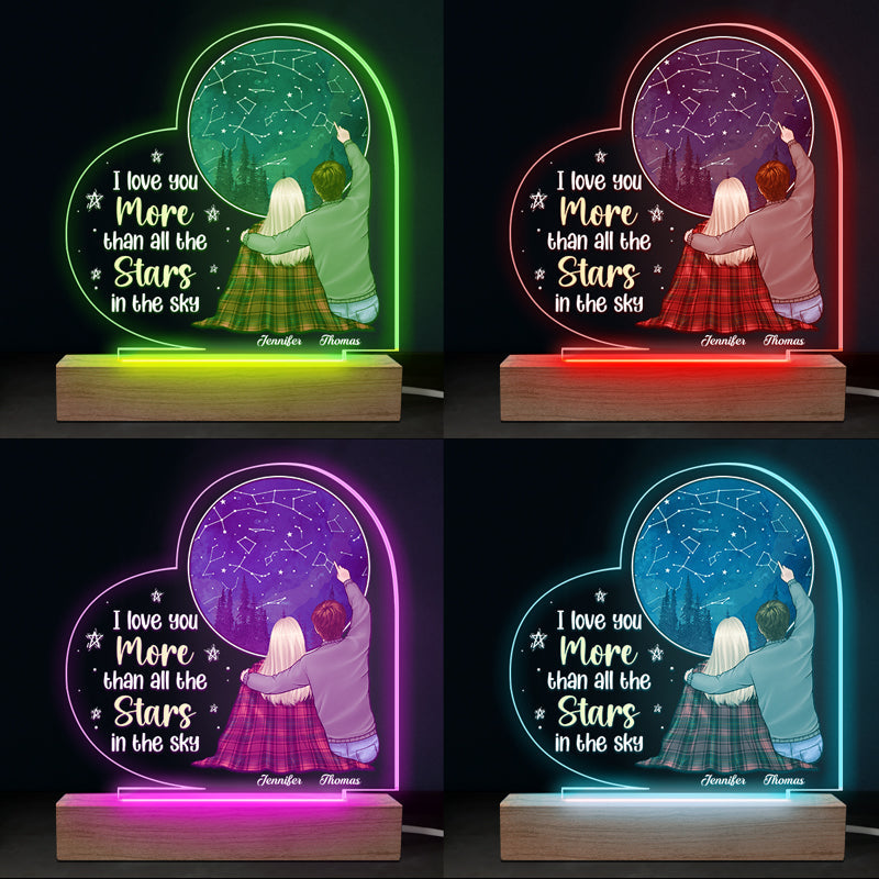 If Kisses Were Stars, I Would Give You The Sky - Couple Personalized Custom Heart Shaped 3D LED Light - Gift For Husband Wife, Anniversary