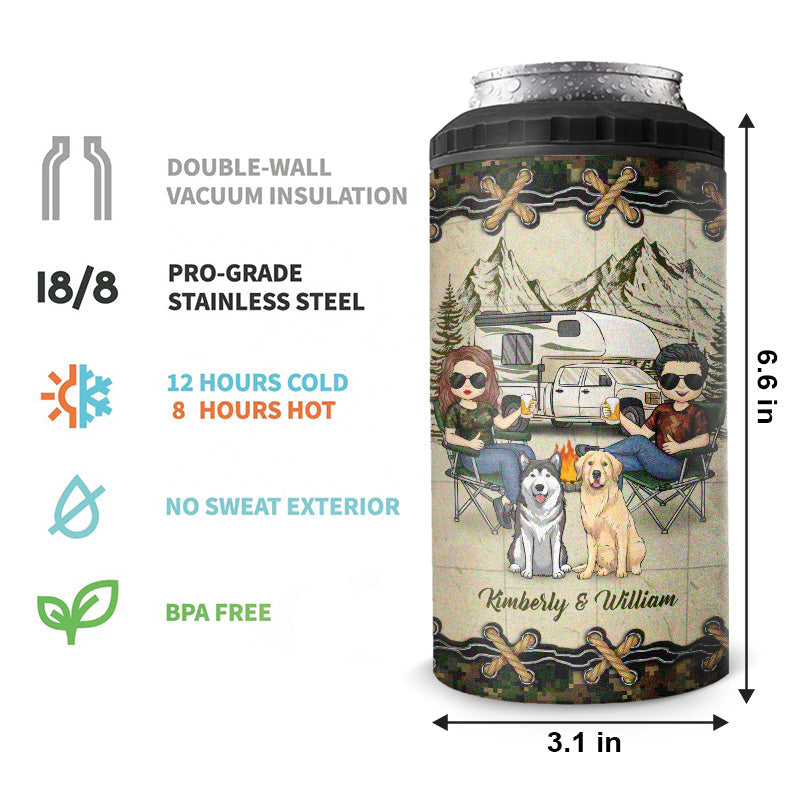 You & Me & The Dogs - Camping Personalized Custom 4 In 1 Can Cooler Tumbler - Gift For Husband Wife, Camping Lovers, Pet Owners, Pet Lovers