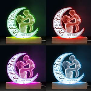 Photo personnalisée « Je t'aime jusqu'à la lune et retour » - Lampe LED 3D personnalisée en forme de famille - Téléchargez un cadeau photo pour maman, grand-mère