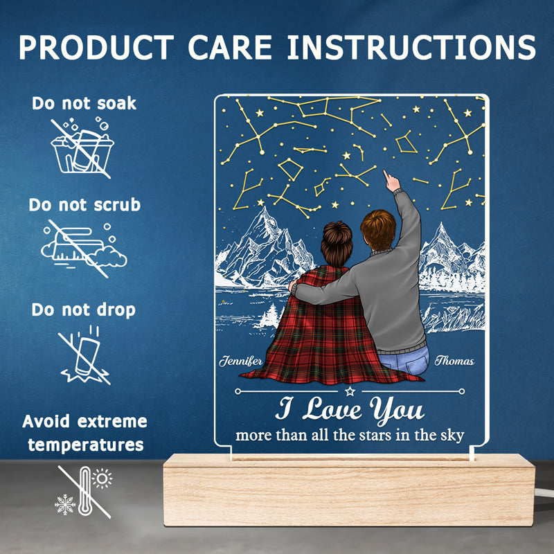 Love You More Than All The Stars In The Sky - Couple Personalized Custom Rectangle Shaped 3D LED Light - Gift For Husband Wife, Anniversary