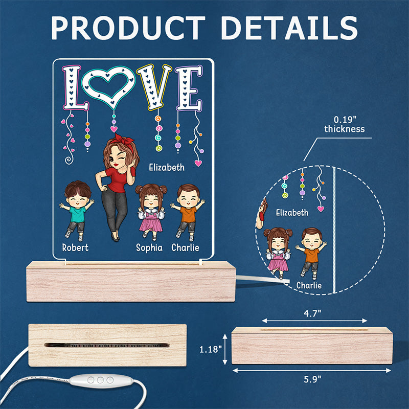 My Cherished Kids, The Light Of My Life - Family Personalized Custom Rectangle Shaped 3D LED Light - Mother's Day, Gift For Mom, Grandma