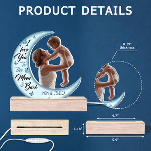 Photo personnalisée « Je t'aime jusqu'à la lune et retour » - Lampe LED 3D personnalisée en forme de famille - Téléchargez un cadeau photo pour maman, grand-mère