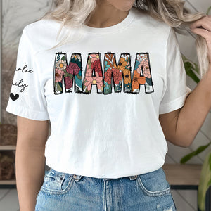 A Mother's Love Is Like A Blooming Flower - Family Personalized Custom Unisex T-Shirt With Design On Sleeve - Mother's Day, Gift For Mom, Grandma