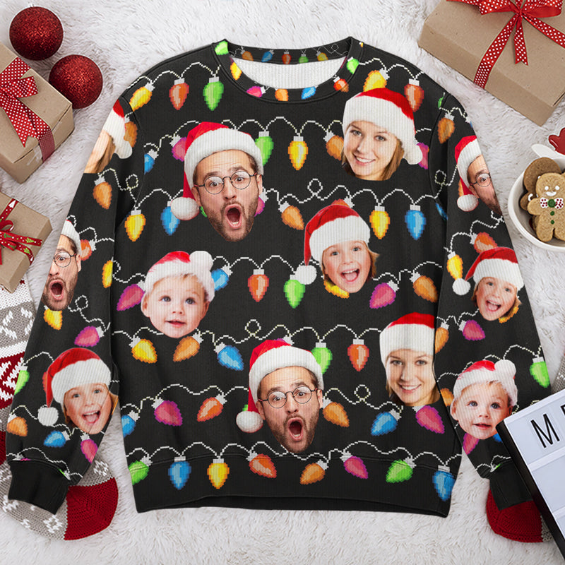 Custom Photo Messy And Bright - Family Personalized Custom Ugly Sweatshirt - Unisex Wool Jumper - Christmas Gift For Family Members