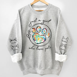 A Beautiful Girl Who Loves Pets - Dog & Cat Personalized Custom Unisex Sweatshirt With Design On Sleeve - Gift For Pet Owners, Pet Lovers
