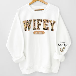 A Happy Wifey - Couple Personalized Custom Unisex Sweatshirt With Design On Sleeve - Gift For Husband Wife, Anniversary