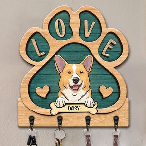 We Love Dogs - Dog Personalized Custom Home Decor Paw Shaped Key Hanger, Key Holder - House Warming Gift For Pet Owners, Pet Lovers