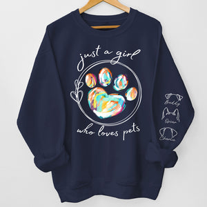 Just A Girl Loves Dogs - Sweat-shirt unisexe personnalisé avec motif sur la manche - Cadeau pour propriétaires et amoureux des animaux
