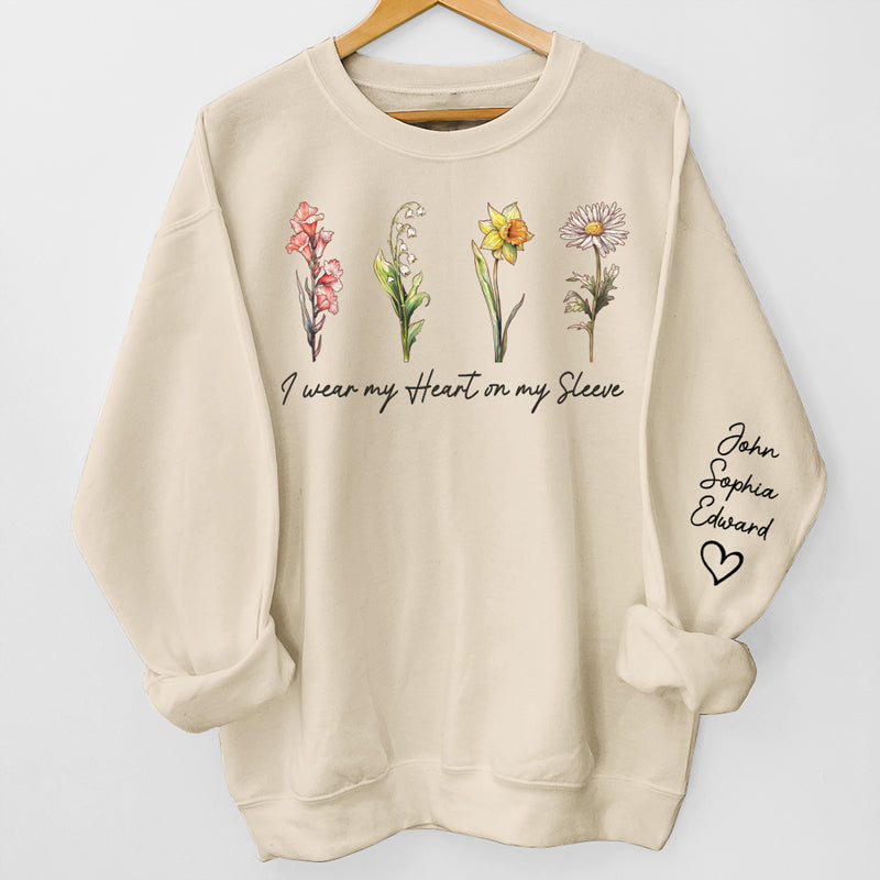 My Heart On My Sleeve - Family Personalized Custom Unisex Sweatshirt With Design On Sleeve - Birthday Gift For Mom, Grandma