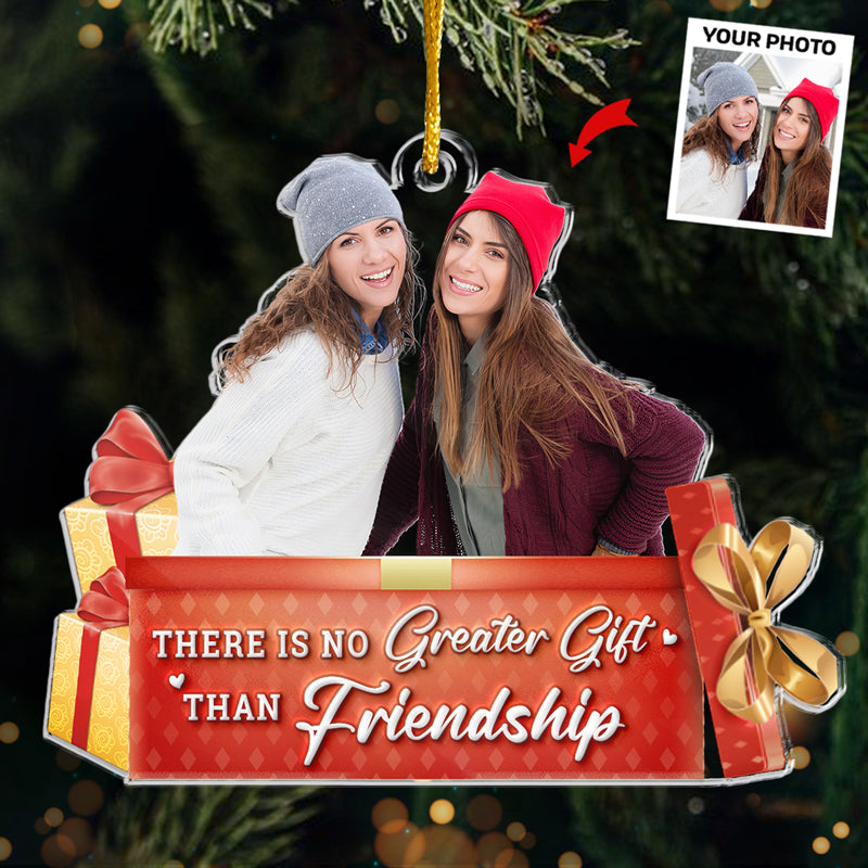Friends Custom Photo The Christmas Spirit Lives Here - Bestie Personalized Custom Ornament - Acrylic Custom Shaped - Christmas Gift For Best Friends, BFF, Sisters
