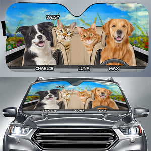 Custom Photo Together We Go - Dog & Cat Personalized Custom Auto Windshield Sunshade, Car Window Protector - Gift For Pet Owners, Pet Lovers