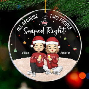 Thanks For Swiping Right - Couple Personalized Custom Ornament - Acrylic Round Shaped - Christmas Gift For Husband Wife, Anniversary