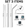 Combo 2 Straws and 1 Cleaner Brush - Stainless Steel Metal Straight and Curved Straws with Cleaner Brush Set - Reusable Drinking Straws  For 20 Ounce Tumbler, 30 Ounce Tumbler, Mugs, Cups