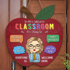 Everyone Is Welcome Here - Teacher Personalized Custom Round Shaped Home Decor Wood Sign - House Warming Gift For Teacher, Back To School