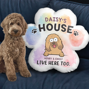 Bienvenue chez moi, les humains vivent ici aussi - Coussin personnalisé pour chien et chat - Cadeau pour les propriétaires d'animaux et les amoureux des animaux