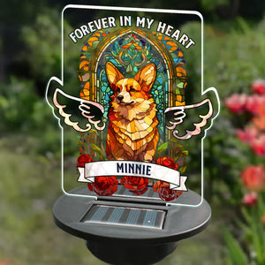 Pour toujours dans mon cœur - Lampe solaire de jardin personnalisée en vitrail - Cadeau de condoléances, cadeau pour les propriétaires d'animaux et les amoureux des animaux