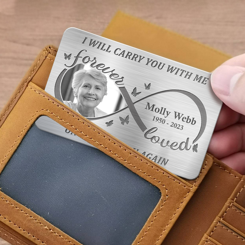 Custom Photo Always On My Mind Forever In My Heart - Memorial Personalized Custom Aluminum Wallet Card - Sympathy Gift For Family Members