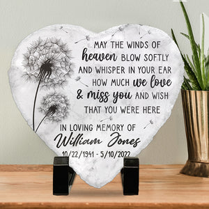May The Winds Of Heaven Blow Softly - Memorial Personalized Custom Heart Shaped Memorial Stone - Sympathy Gift For Family Members