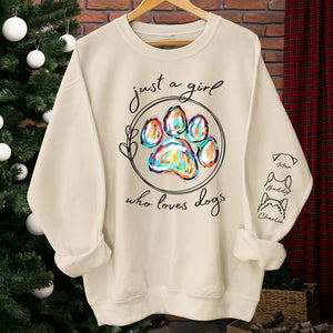 Just A Girl Loves Dogs - Sweat-shirt unisexe personnalisé avec motif sur la manche - Cadeau pour propriétaires et amoureux des animaux