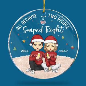 Thanks For Swiping Right - Couple Personalized Custom Ornament - Acrylic Round Shaped - Christmas Gift For Husband Wife, Anniversary