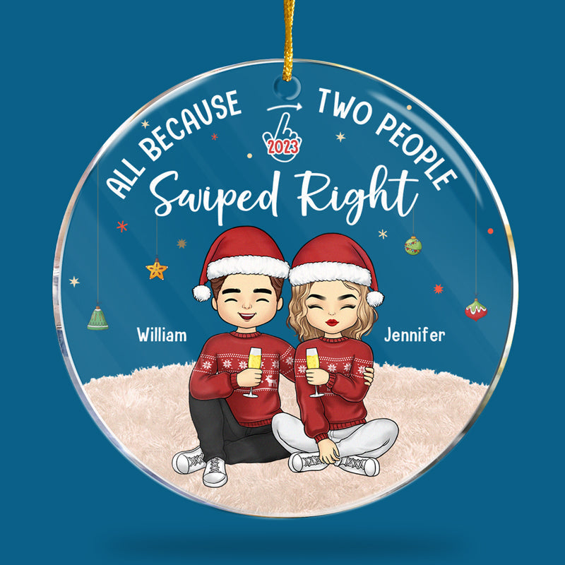 Thanks For Swiping Right - Couple Personalized Custom Ornament - Acrylic Round Shaped - Christmas Gift For Husband Wife, Anniversary