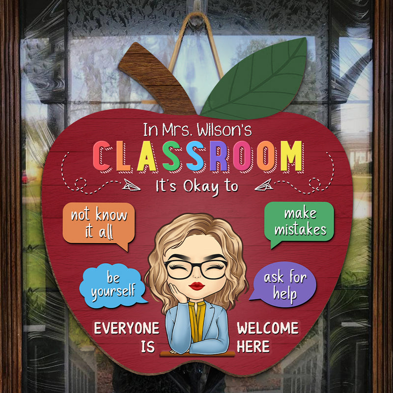 Everyone Is Welcome Here - Teacher Personalized Custom Round Shaped Home Decor Wood Sign - House Warming Gift For Teacher, Back To School