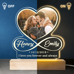 Custom Photo I Love You To Infinity And Beyond - Couple Personalized Custom Infinity Heart Shaped 3D LED Light - Gift For Husband Wife, Anniversary