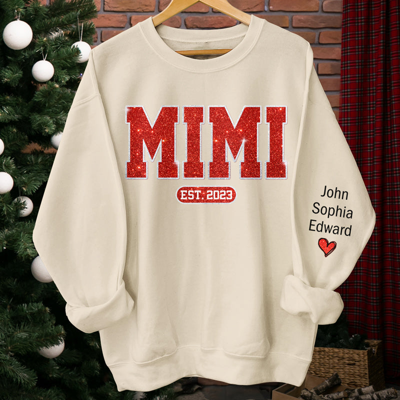 More Over Santa Here Comes Nana - Family Personalized Custom Unisex Sweatshirt With Design On Sleeve - Christmas Gift For Mom, Grandma