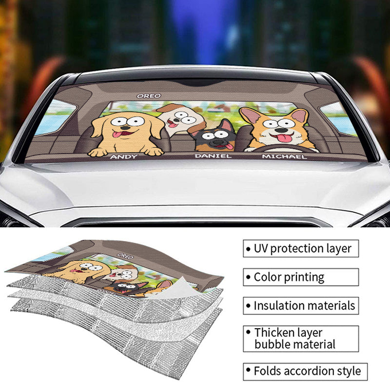 Dog's Trip - Dog Personalized Custom Auto Windshield Sunshade, Car Window Protector - Gift For Pet Owners, Pet Lovers