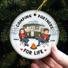 The Campfire Is Our Happy Place - Couple Personalized Custom Ornament - Ceramic Round Shaped - Christmas Gift For Husband Wife, Anniversary, Camping Lovers