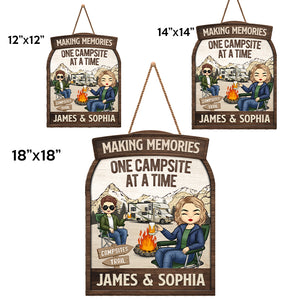 Campsite Making Memories - Camping Personalized Custom Shaped Home Decor Wood Sign - House Warming Gift For Couples, Husband Wife, Camping Lovers